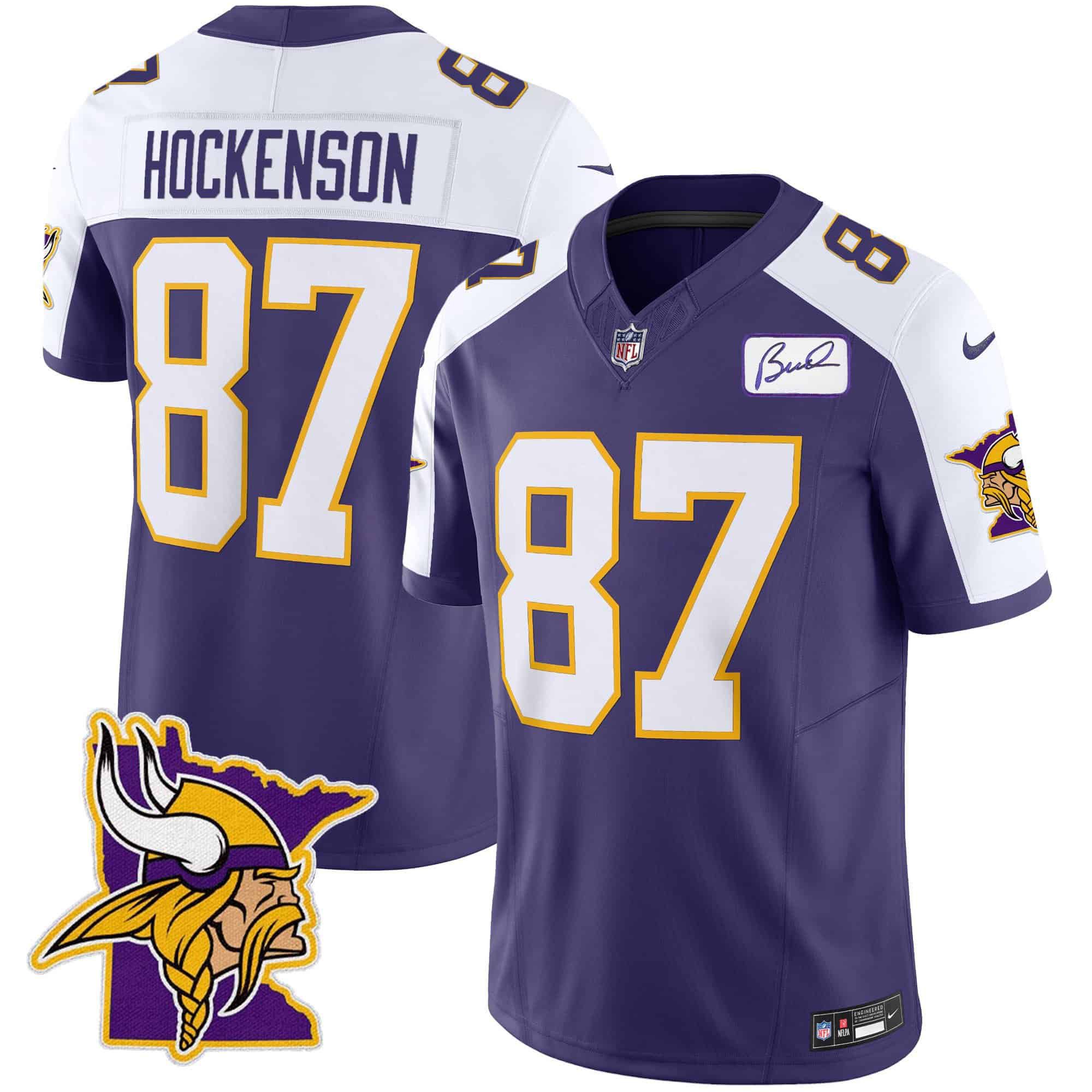 Men Minnesota Vikings 87 Hockenson Purple 2024 Nike Patch Classic Limited NFL Jersey